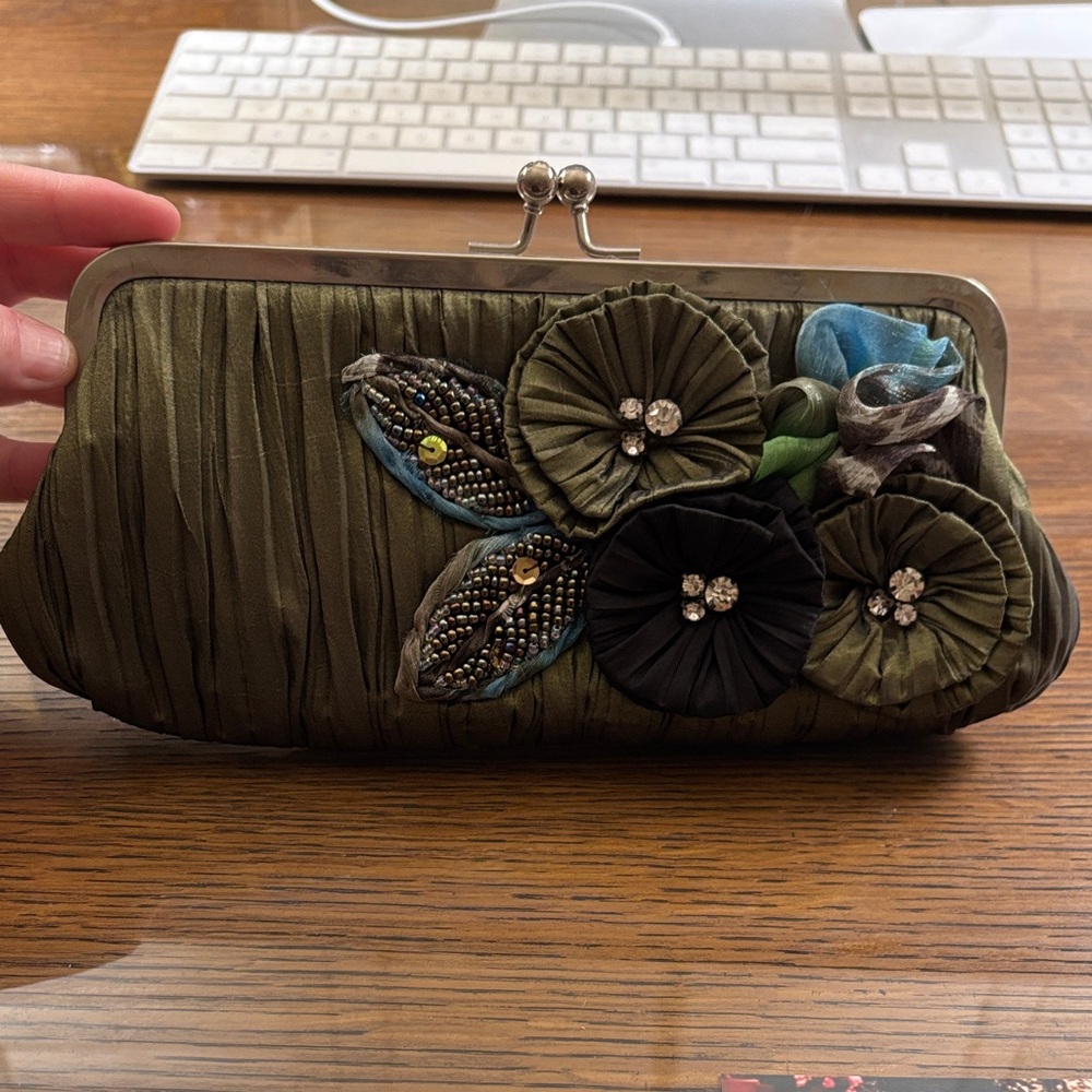 Elegant Floral Clutch in Olive Green